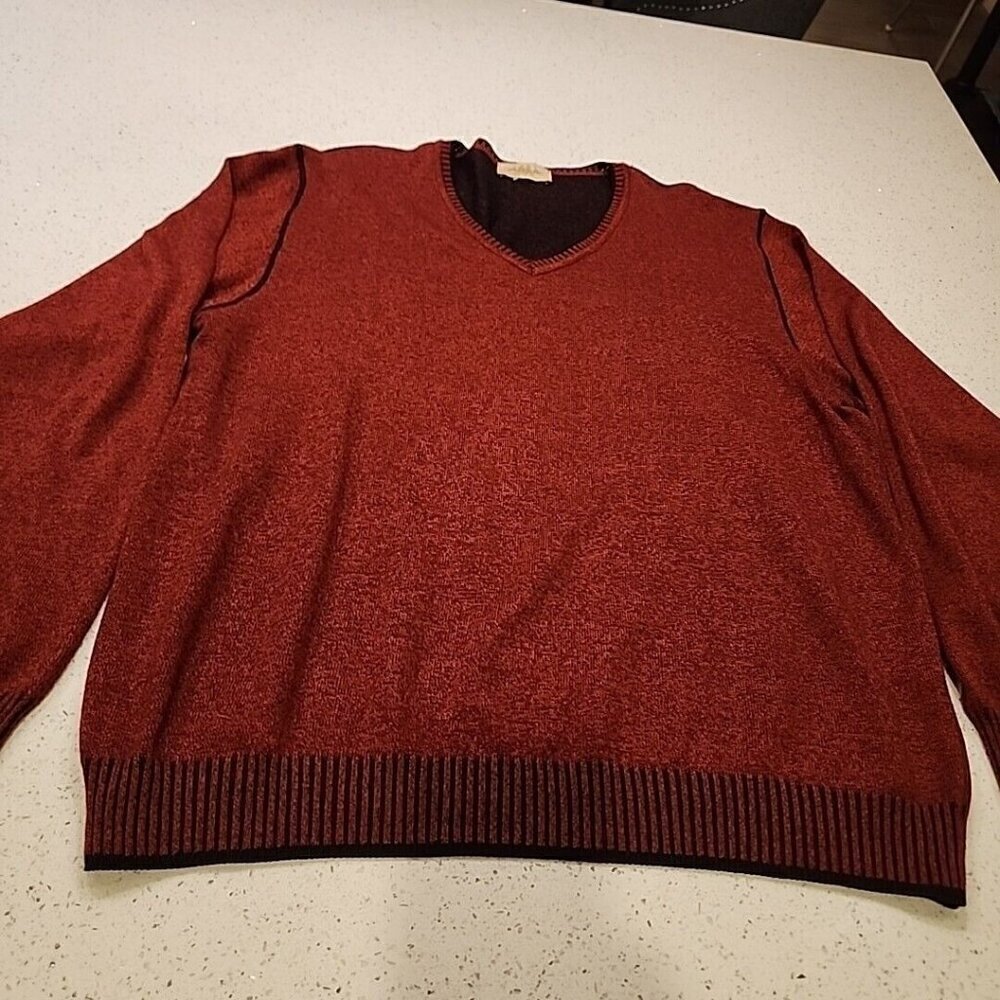 Montecharo Men XLT Italy Sweater V-neck Red Wool Blend XL Tall